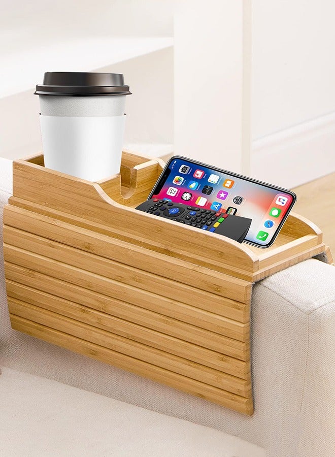 جارلو أريكة حامل كأس / مكافحة هبوط أريكة المشروبات حامل / الطبيعية الخيزران أريكة حامل كأس / مسند ذراع صينية / المحمولة أريكة مسند ذراع صينية الجدول ، وتستخدم عن بعد / وجبة خفيفة / الهاتف المحمول / المشروبات / الكؤوس - Image 1