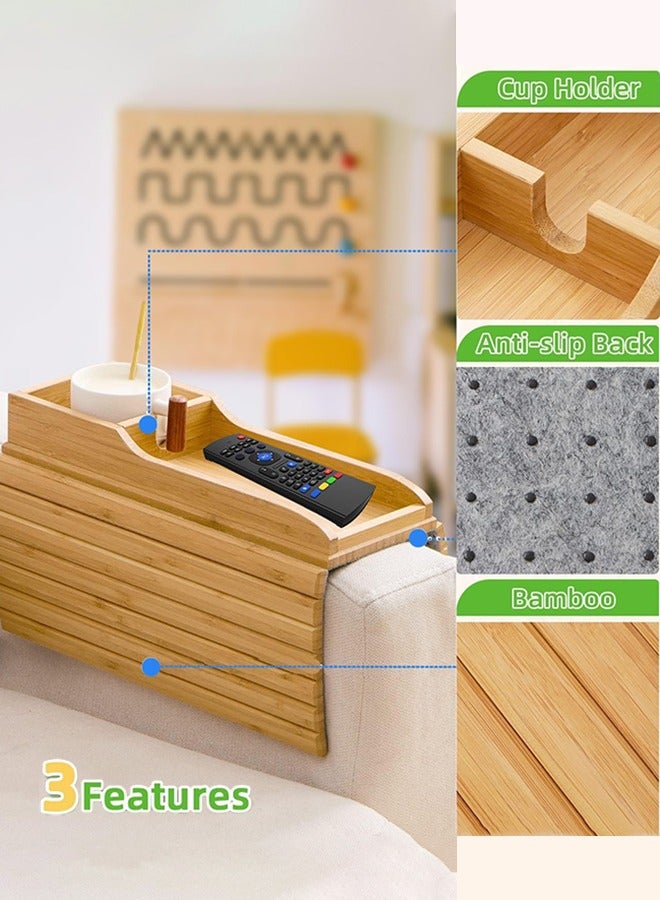 جارلو أريكة حامل كأس / مكافحة هبوط أريكة المشروبات حامل / الطبيعية الخيزران أريكة حامل كأس / مسند ذراع صينية / المحمولة أريكة مسند ذراع صينية الجدول ، وتستخدم عن بعد / وجبة خفيفة / الهاتف المحمول / المشروبات / الكؤوس - Image 4