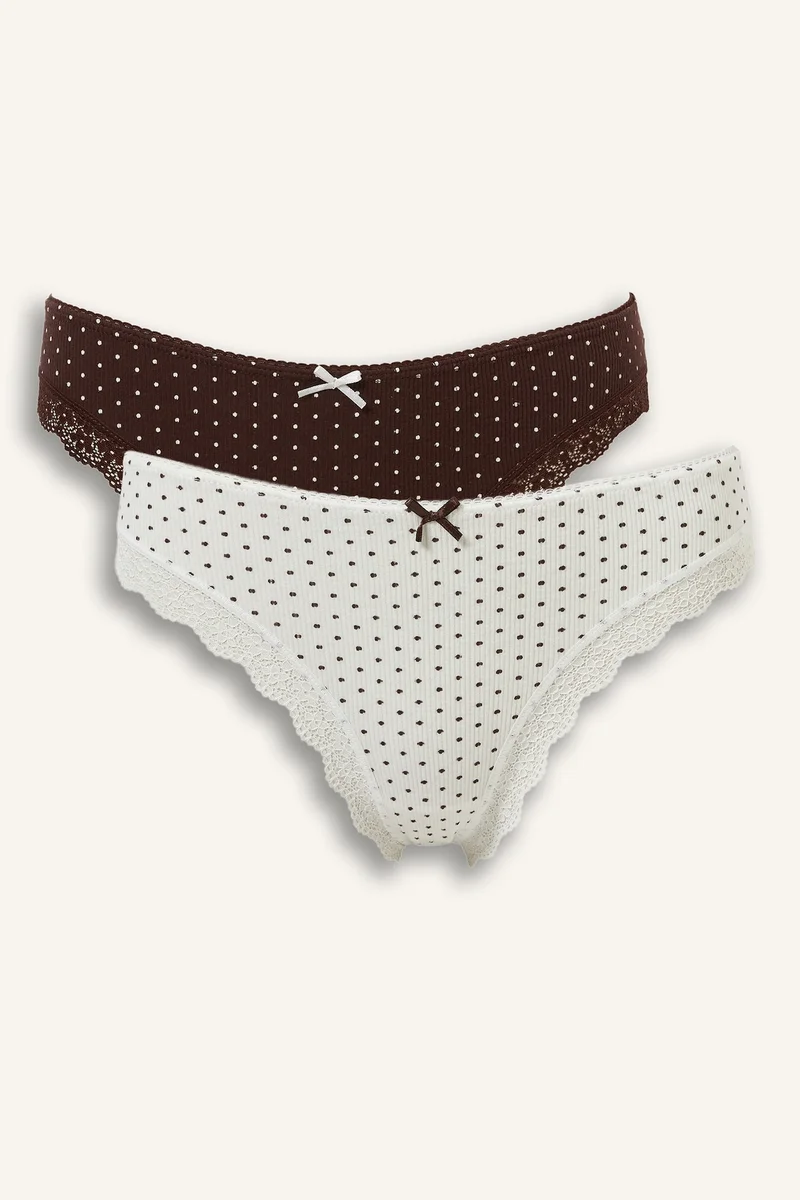 2-Pack Ribbed Briefs with Lace Detail