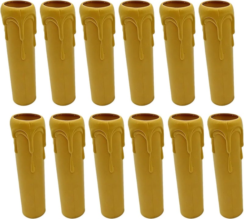 12 Pcs E14 Socket Yellow Candle Covers, 4 in / 100 Mm Plastic Sleeves, European Style Lamp Replacement - Image 1