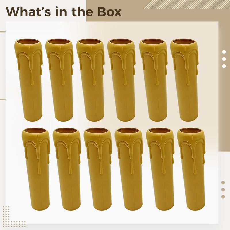 12 Pcs E14 Socket Yellow Candle Covers, 4 in / 100 Mm Plastic Sleeves, European Style Lamp Replacement - Image 5