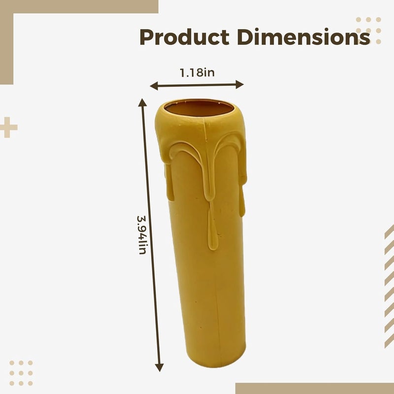 12 Pcs E14 Socket Yellow Candle Covers, 4 in / 100 Mm Plastic Sleeves, European Style Lamp Replacement - Image 2