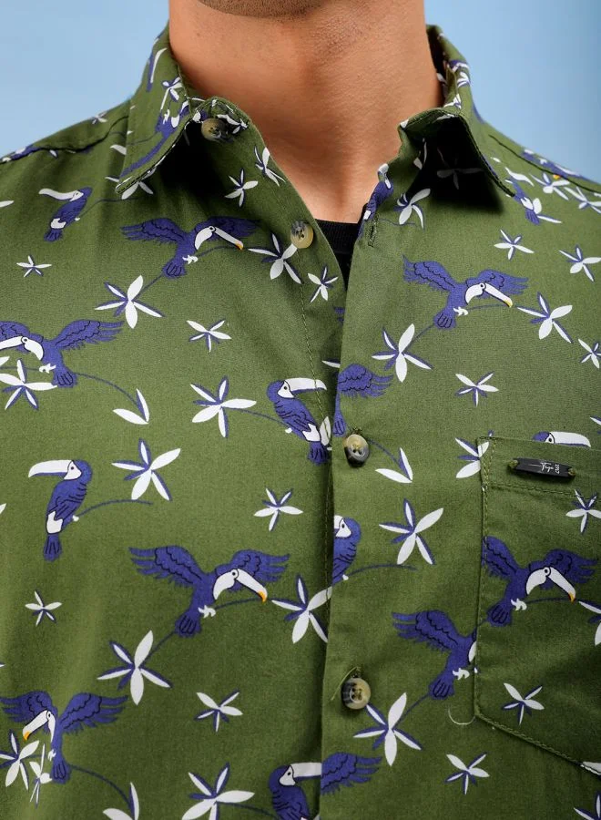 شركة المرآب الهندية Men Slim Fit Tropical Half Sleeves Spread Collar Resort Wear Shirt