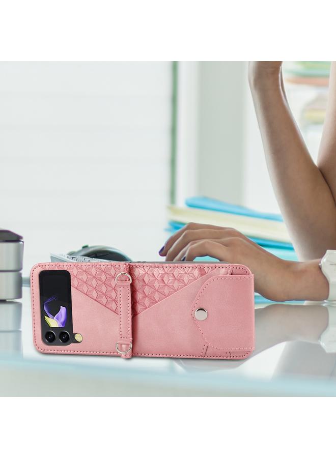 اس-توب جراب لهاتف Samsung Galaxy Z Flip4 مصنوع من جلد العجل بتصميم شبكي مكعب - Image 5