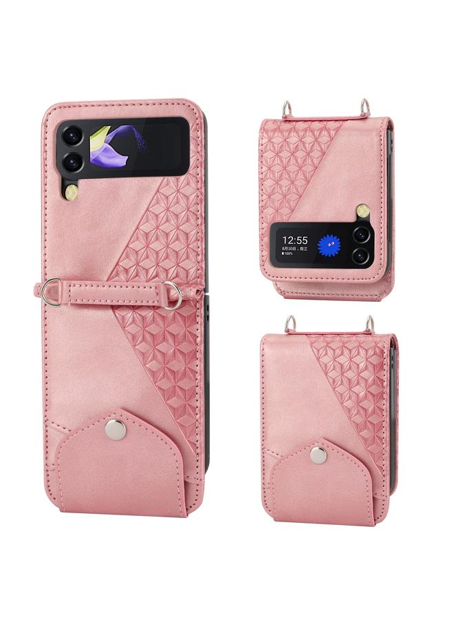 اس-توب جراب لهاتف Samsung Galaxy Z Flip4 مصنوع من جلد العجل بتصميم شبكي مكعب - Image 1