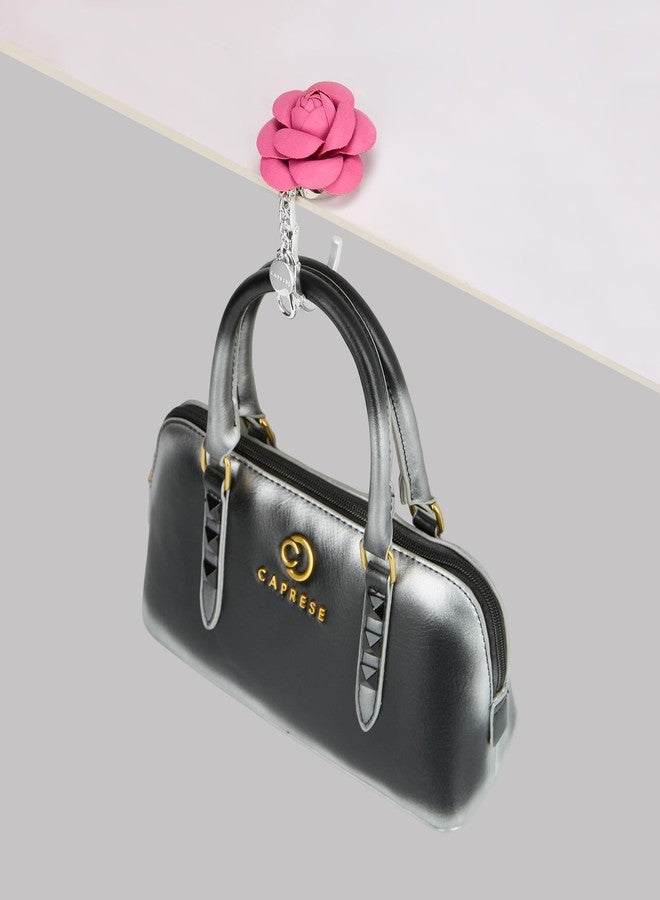Caprese Rose Flower Purse Hook & Bag Charm for Handbags | 2-in-1 Detachable PU Floral Table Hanger & Beige Accessory | Holds up to 7 kg (Magenta) - Image 2
