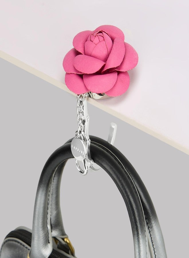 Caprese Rose Flower Purse Hook & Bag Charm for Handbags | 2-in-1 Detachable PU Floral Table Hanger & Beige Accessory | Holds up to 7 kg (Magenta) - Image 4