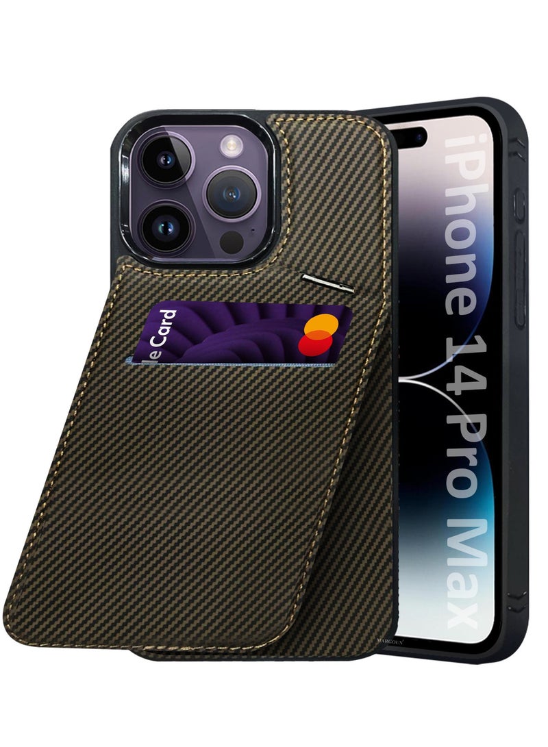 CATANES iPhone 14 Pro Max Case Cover Leather with Card Holder and Kickstand for Men Women Phone Case with Carbon Fiber Pattern  - Image 1