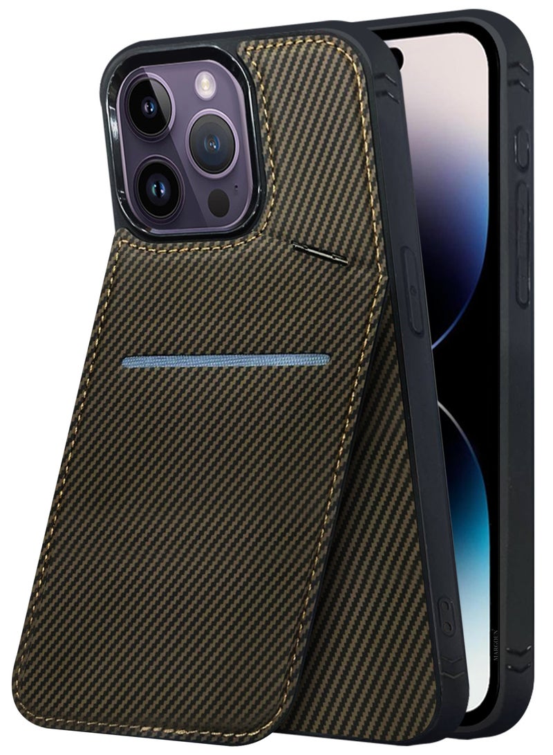CATANES iPhone 14 Pro Max Case Cover Leather with Card Holder and Kickstand for Men Women Phone Case with Carbon Fiber Pattern  - Image 4