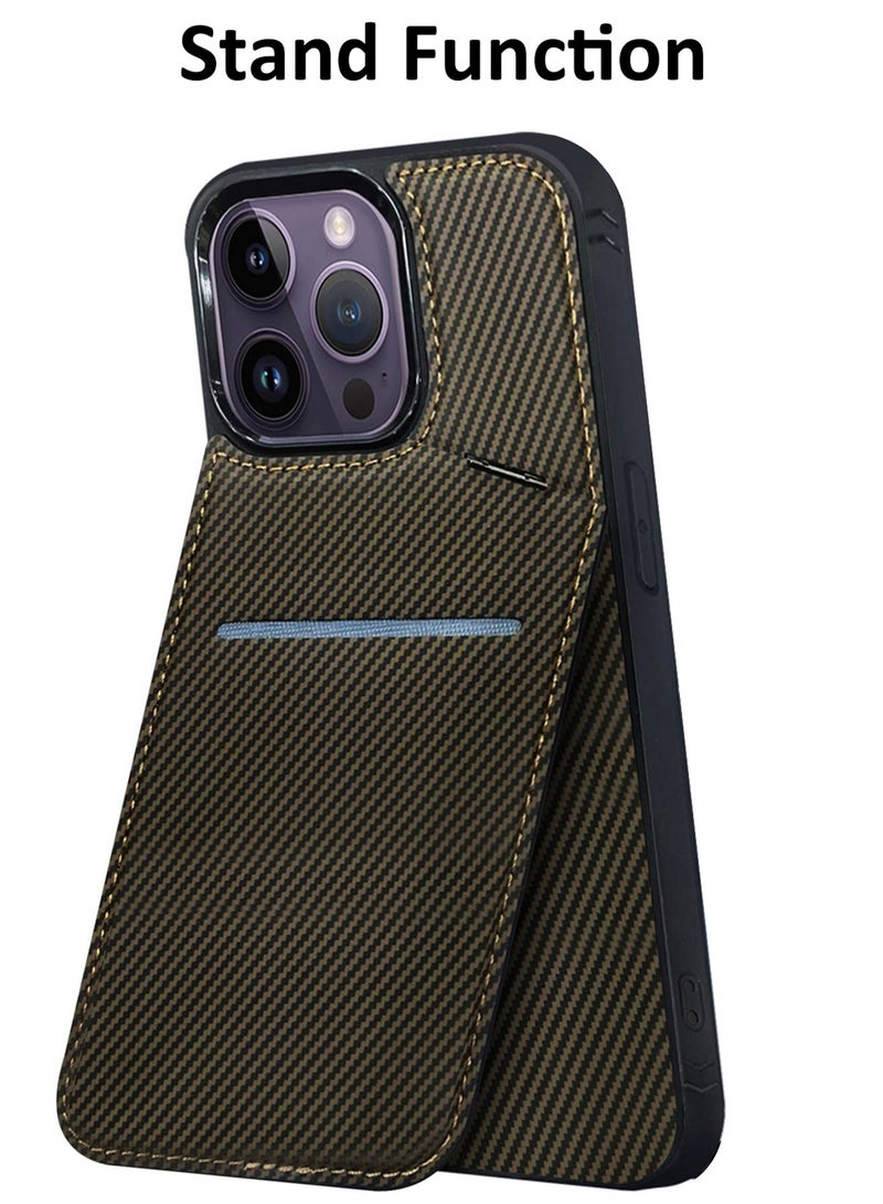 CATANES iPhone 14 Pro Max Case Cover Leather with Card Holder and Kickstand for Men Women Phone Case with Carbon Fiber Pattern  - Image 2