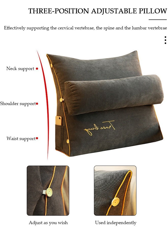 DUNISO وسادة قراءة، وسادة كبيرة للراحة مع لفة عنق قابلة للفصل، مسند ظهر مع ذراعين، جيوب وغلاف قابل للغسل، للجلوس في السرير أو الأريكة - وسادة مسند ظهر للقراءة للبالغين، وسائد للقراءة، مشاهدة التلفاز، الألعاب، الاسترخاء - Image 3