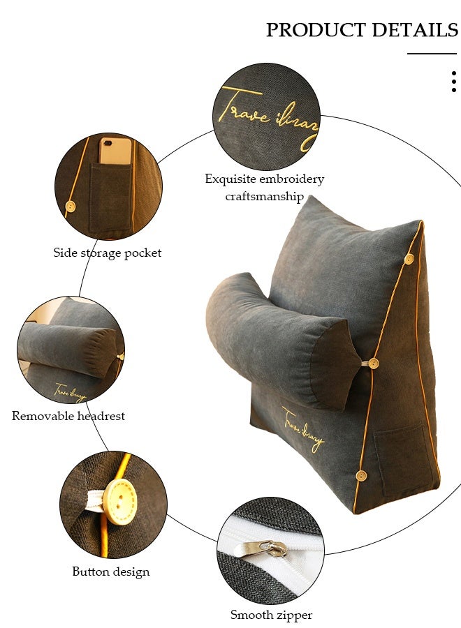 DUNISO وسادة قراءة، وسادة كبيرة للراحة مع لفة عنق قابلة للفصل، مسند ظهر مع ذراعين، جيوب وغلاف قابل للغسل، للجلوس في السرير أو الأريكة - وسادة مسند ظهر للقراءة للبالغين، وسائد للقراءة، مشاهدة التلفاز، الألعاب، الاسترخاء - Image 5