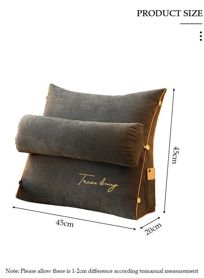 DUNISO وسادة قراءة، وسادة كبيرة للراحة مع لفة عنق قابلة للفصل، مسند ظهر مع ذراعين، جيوب وغلاف قابل للغسل، للجلوس في السرير أو الأريكة - وسادة مسند ظهر للقراءة للبالغين، وسائد للقراءة، مشاهدة التلفاز، الألعاب، الاسترخاء - Image 2