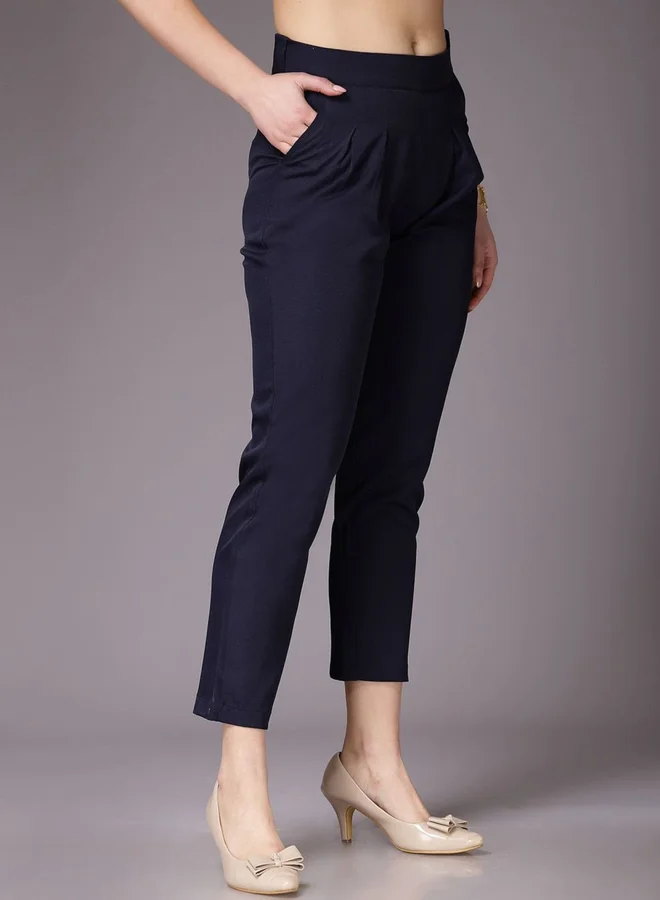 Freehand Freehand Women Navy Blue Slim Fit Solid Pants