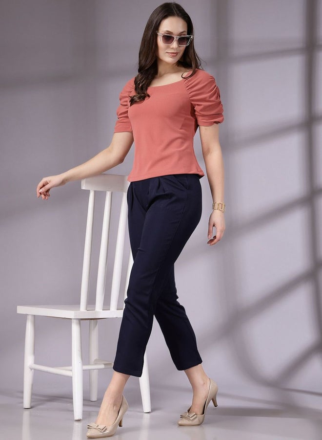 مرفوعة بنطلون نسائي أزرق كحلي بقصة ضيقة سادة - Image 4