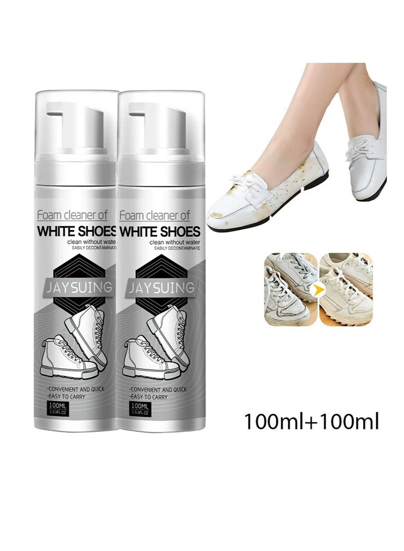 جايسوينغ منظف ​​رغوي للأحذية البيضاء، سهل التنظيف بدون ماء، يزيل الأوساخ بسهولة، بخاخ رغوة لتنظيف الأحذية الرياضية، تبييض قماش الأحذية الرياضية، تنظيف البقع، تبييض حواف الأحذية المصفرة (100 مل + 100 مل) - Image 1