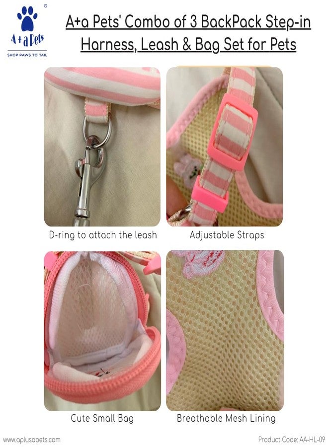 A+a Pets' Combo of 3-in-1 Backpack, Harness & Leash Set for Dogs, Puppies & Cats - Soft Breathable Cotton Cute Checks Design (Sky Blue, M, Stripes) - Image 5
