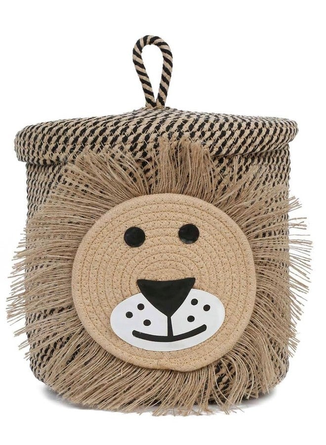 JK Enterprises Woven Cotton Rope Round Jute Basket Bin Storage Organizer With Lid for Home, Kitchen, Baby, Laundry Hamper, Toys, Clothes(Mix Sher, 10+10), 25X20X5 Cm, Beige Black Mix - Image 1
