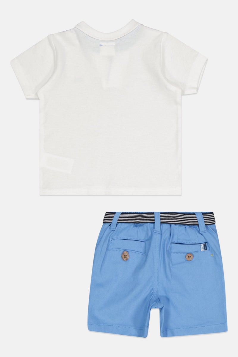 Little Gent Toddlers Boy 2 Piece Embroidered Logo Polo Shirt And Belted Shorts Set, Multicolor  - Image 2