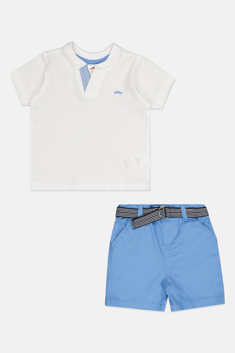 Little Gent Toddlers Boy 2 Piece Embroidered Logo Polo Shirt And Belted Shorts Set, Multicolor  - Image 1