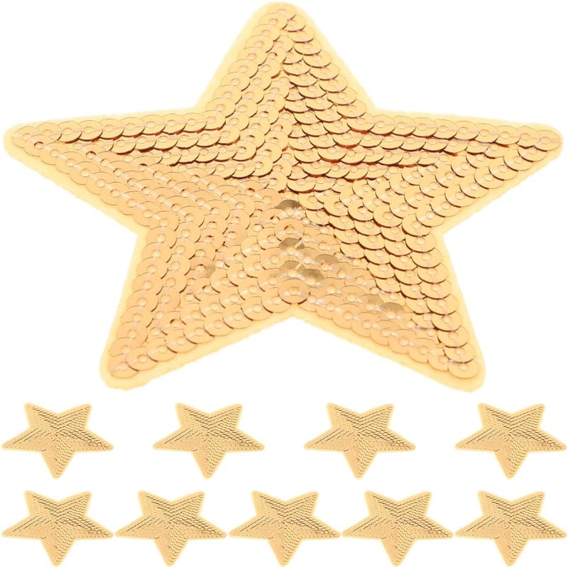 FAVOMOTO 10PCS Gold Star Iron on Patch, Sequin Embroidered Sewing Appliques Embellishments Embroidery Star Patches for Clothes Hats Jackets Backpacks Appliques Decor - Image 1