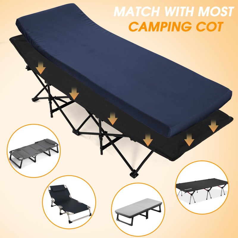 CYMULA Camping Cot Mattress 2in Memory Foam Sleeping Pad,Soft Warm Non-Slip Camping Mattress Topper with Retaining for Adults,Portable Roll up Pad for Travel(Dark blue75 x30) - Image 3