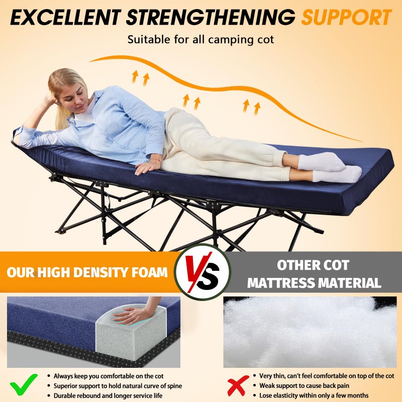 CYMULA Camping Cot Mattress 2in Memory Foam Sleeping Pad,Soft Warm Non-Slip Camping Mattress Topper with Retaining for Adults,Portable Roll up Pad for Travel(Dark blue75 x30) - Image 2