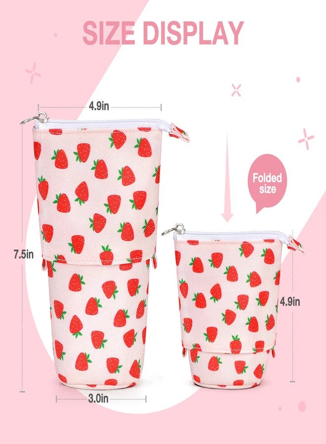 KPX Cute Standing Pencil Case Pen Holder for Kids, Pop Up Stand UP Bubble Tea Pen Organizer Kawaii Stationary for Christmas Holiday New Year Office (Strawberry) - Image 2