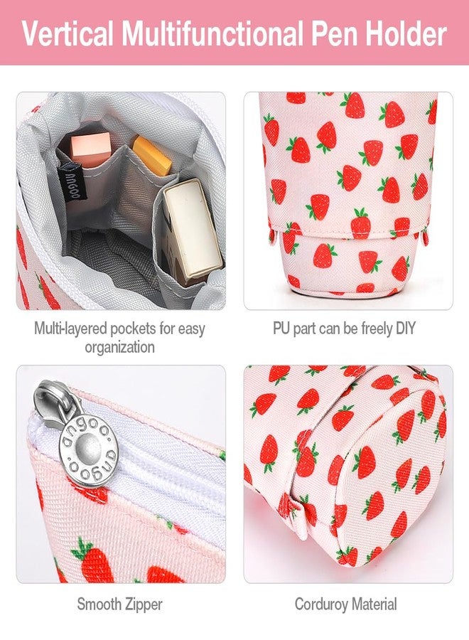 KPX Cute Standing Pencil Case Pen Holder for Kids, Pop Up Stand UP Bubble Tea Pen Organizer Kawaii Stationary for Christmas Holiday New Year Office (Strawberry) - Image 3