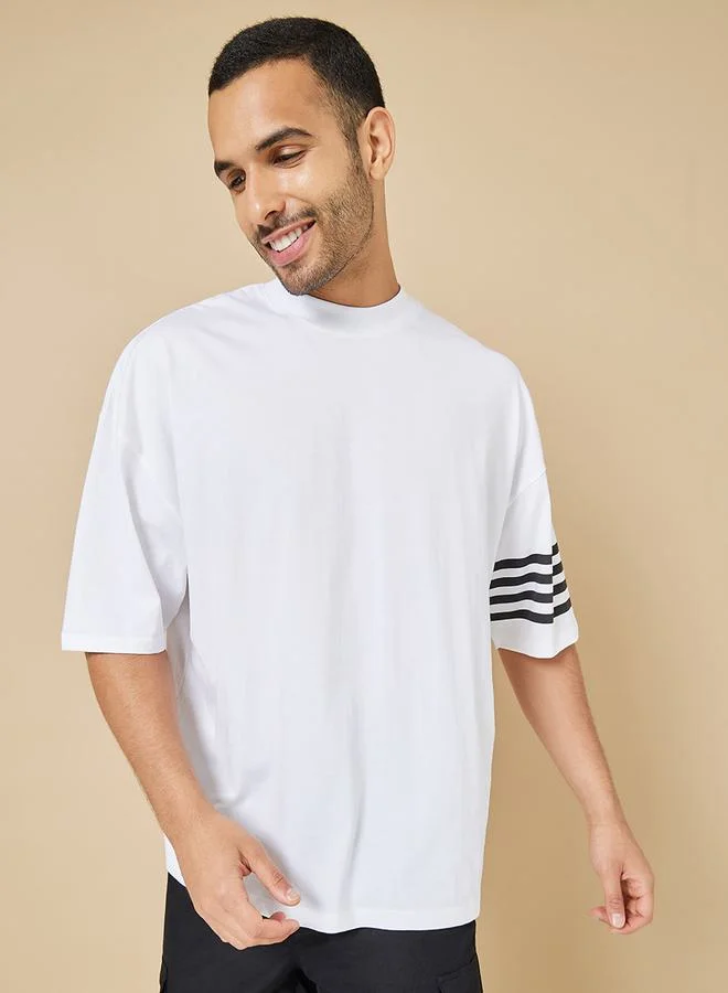Styli Striped Sleeve Boxy Fit Compact Jersey T-Shirt