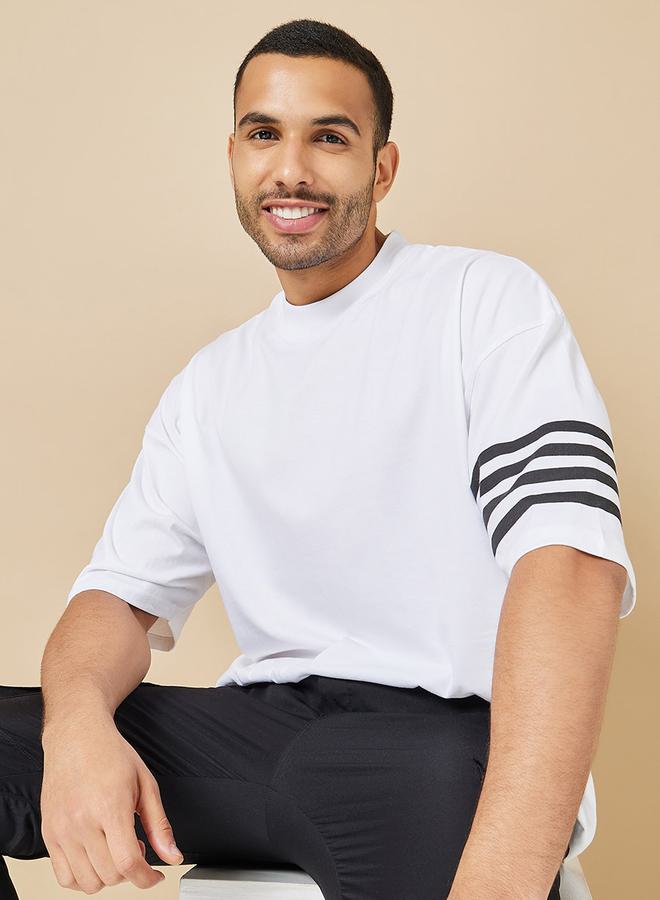 Styli Striped Sleeve Boxy Fit Compact Jersey T-Shirt  - Image 1