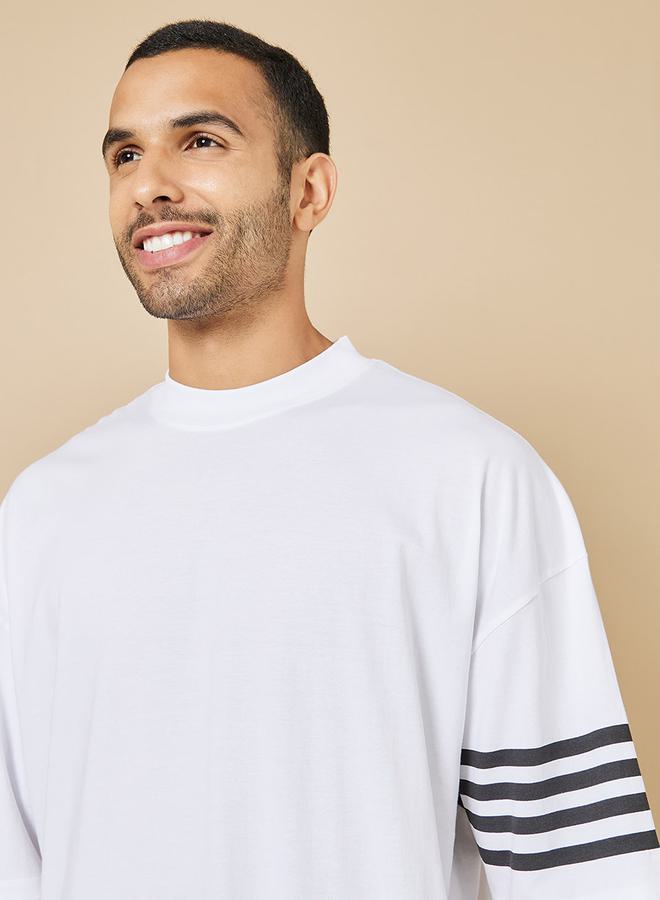 Styli Striped Sleeve Boxy Fit Compact Jersey T-Shirt  - Image 4