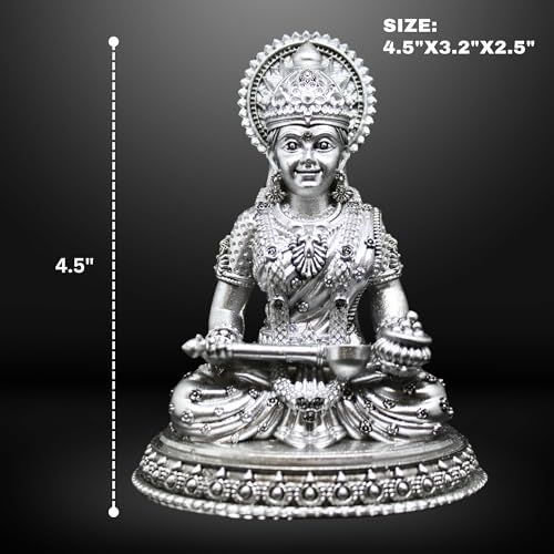 NEEANN Goddess Annapurna Statue 4.5" Material Polystone Nourishment & Abundance Annapurneshwari Murti Painted Brass & Antique Silver Look Home Office Temple Annada Annapoorna Parvati (Antique Silver) - Image 3
