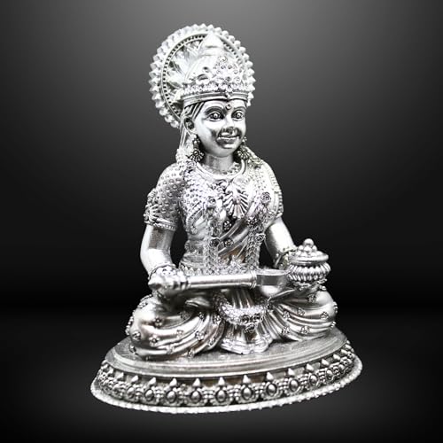 NEEANN Goddess Annapurna Statue 4.5" Material Polystone Nourishment & Abundance Annapurneshwari Murti Painted Brass & Antique Silver Look Home Office Temple Annada Annapoorna Parvati (Antique Silver) - Image 1