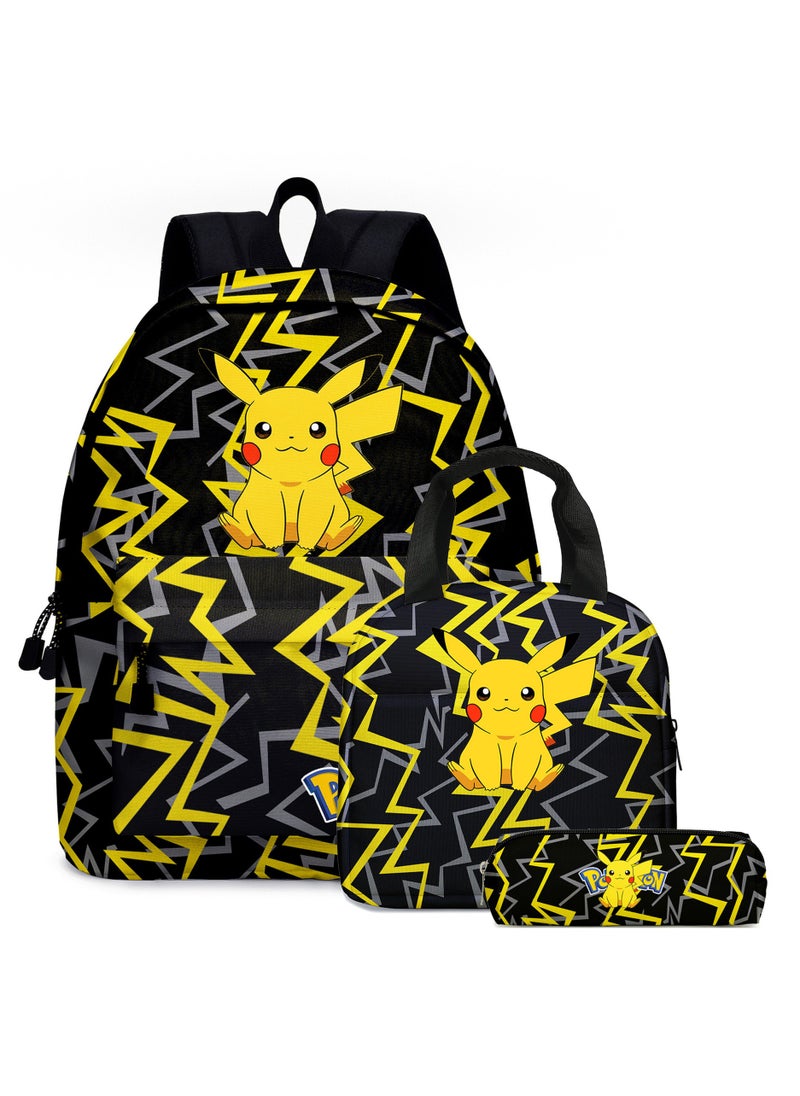 Pokemon Pikachu Cartoon Backpack Three-piece Student School Bag  - Image 1