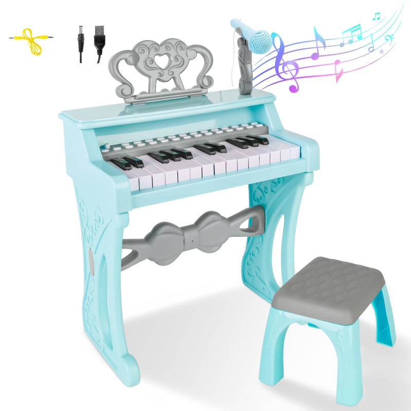 deAO Toddler Piano for Girls 36 Years 25 Key Baby Piano Keyboard with Stool Microphone22 Songs Educational Musical Toy Birthday Christmas Girls Gifts Blue - Image 3