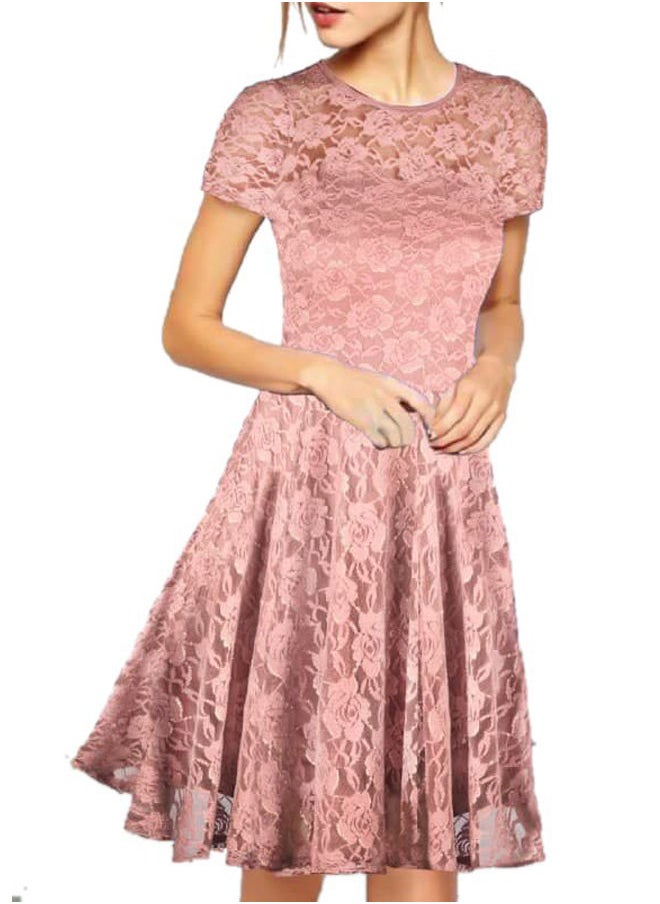 FG WOMEN`S LACE HALF SLEEVE DRESS WITH LINING 