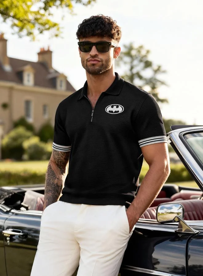 The Souled Store  Men Black Embroidered Batman Polo T-Shirt with Zip Closure for Men | Best Price UAE