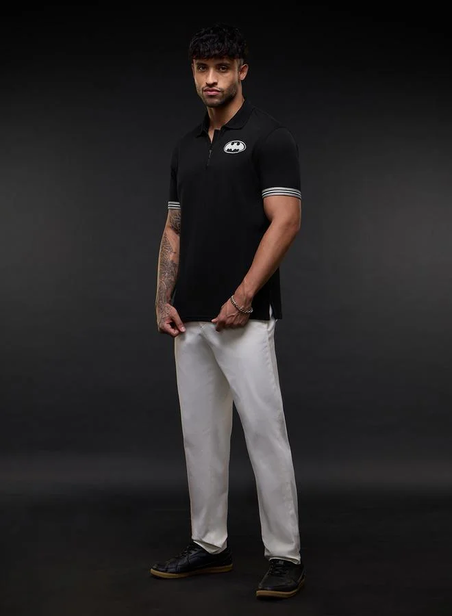 The Souled Store  Men Black Embroidered Batman Polo T-Shirt with Zip Closure for Men | Best Price UAE
