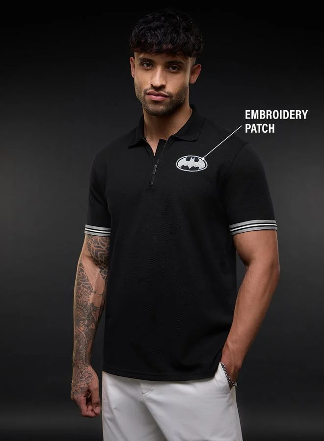 The Souled Store  Men Black Embroidered Batman Polo T-Shirt with Zip Closure for Men | Best Price UAE