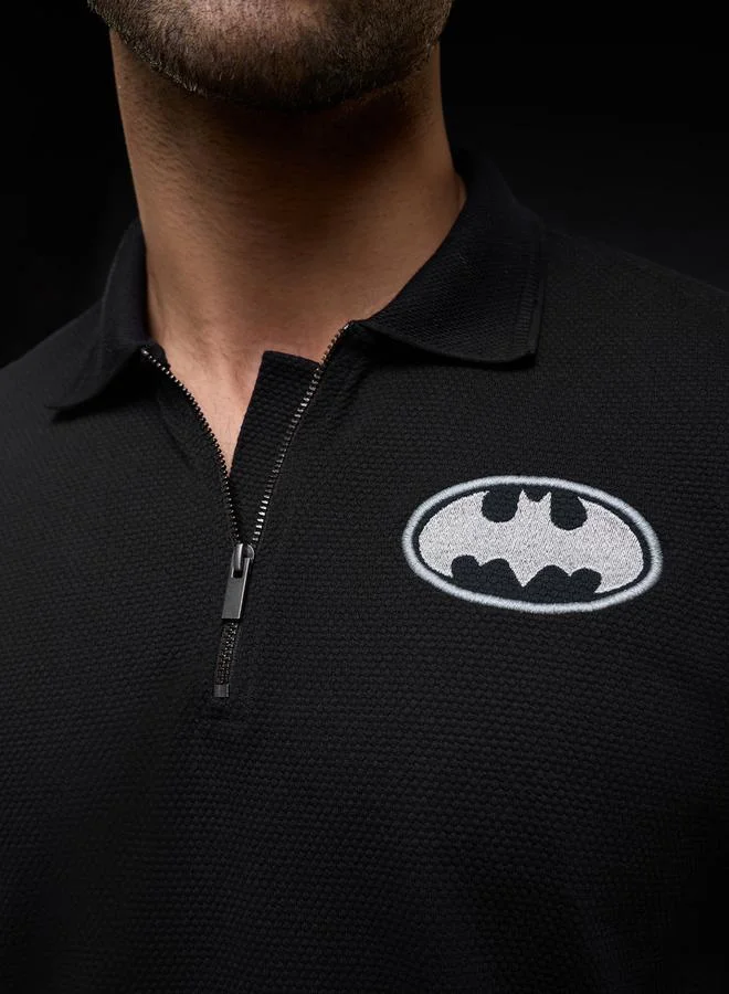 The Souled Store  Men Black Embroidered Batman Polo T-Shirt with Zip Closure for Men | Best Price UAE
