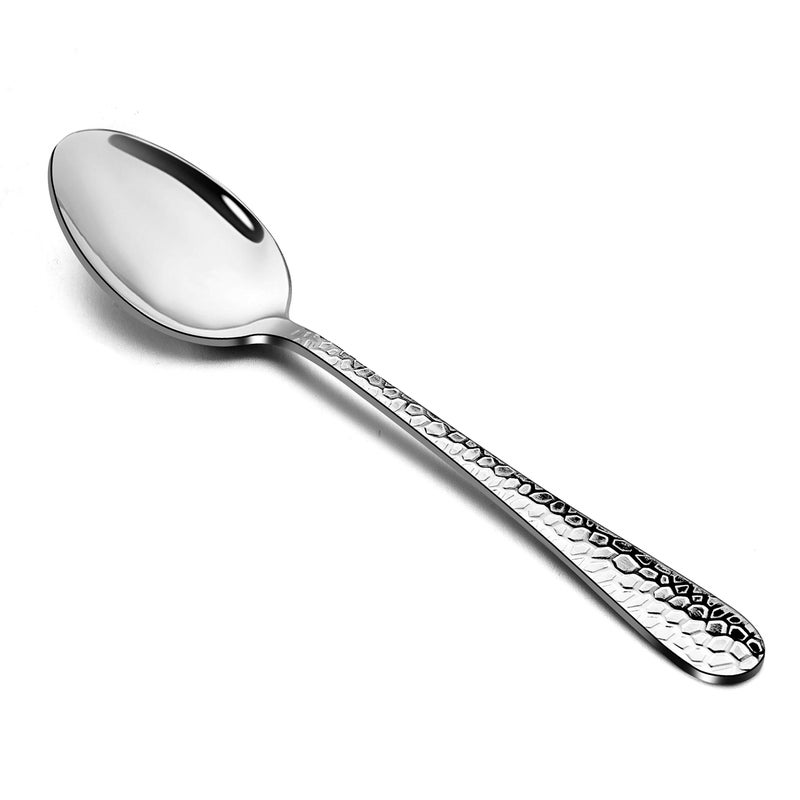 E-far 12-Piece Stainless Steel Hammered Dinner Spoons Set, Modern Silver Large Soup Spoons for Home, Kitchen, Restaurant, Round Edge & Mirror Polished, Dishwasher Safe - 7.9 Inches - Image 1