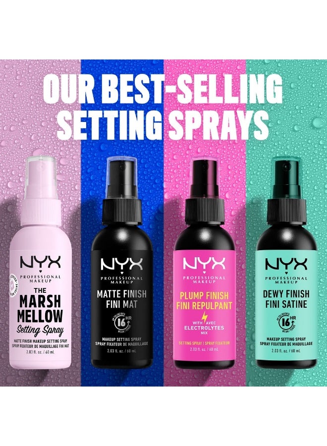 NYX PROFESSIONAL MAKEUP NYX Matte Finish Fini Mat 16HR Makeup Setting Spray is a lightweight setting spray designed to keep your makeup looking fresh and matte for up to 16 hours. Its fine mist helps control shine and sets makeup in place without leaving a sticky or heavy residue. Perfect for long-lasting wear, it ensures a smooth, shine-free finish throughout the day. - Image 3