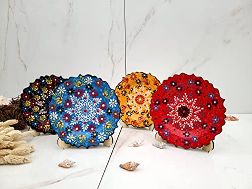 Ayennur Turkish Decorative Plates Set of 4-7,08 inch(18cm) Multicolor Handmade Ceramic Ornament for Home&Office Wall Decors (Set 4 large) - Image 2
