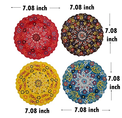 Ayennur Turkish Decorative Plates Set of 4-7,08 inch(18cm) Multicolor Handmade Ceramic Ornament for Home&Office Wall Decors (Set 4 large) - Image 3
