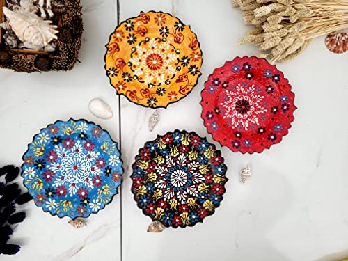 Ayennur Turkish Decorative Plates Set of 4-7,08 inch(18cm) Multicolor Handmade Ceramic Ornament for Home&Office Wall Decors (Set 4 large) - Image 4