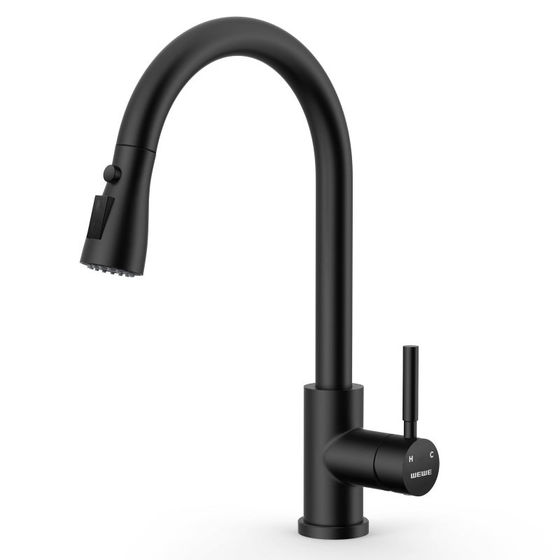 WEWE Kitchen Faucets with Pull Down Sprayer, Stainless Steel Single Handle 1 Hole for Family Kitchen Commercial Camper Laundry Rv Bar, Matte Black - Image 1