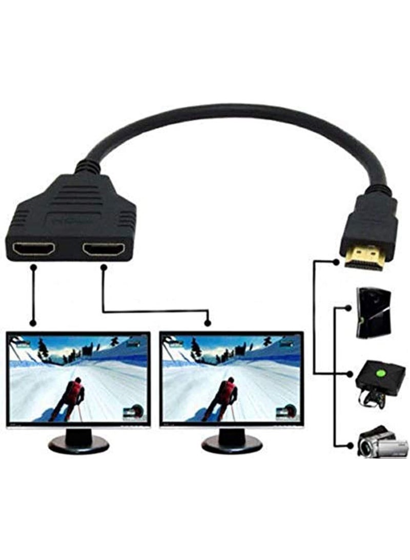 HDMI Male to Dual HDMI Female 1 to 2 Splitter Adapter Cable – HDMI Splitter for HDTV, Laptop, DVD, Projector – Support Signal One In, Two Out (Black) - Image 1