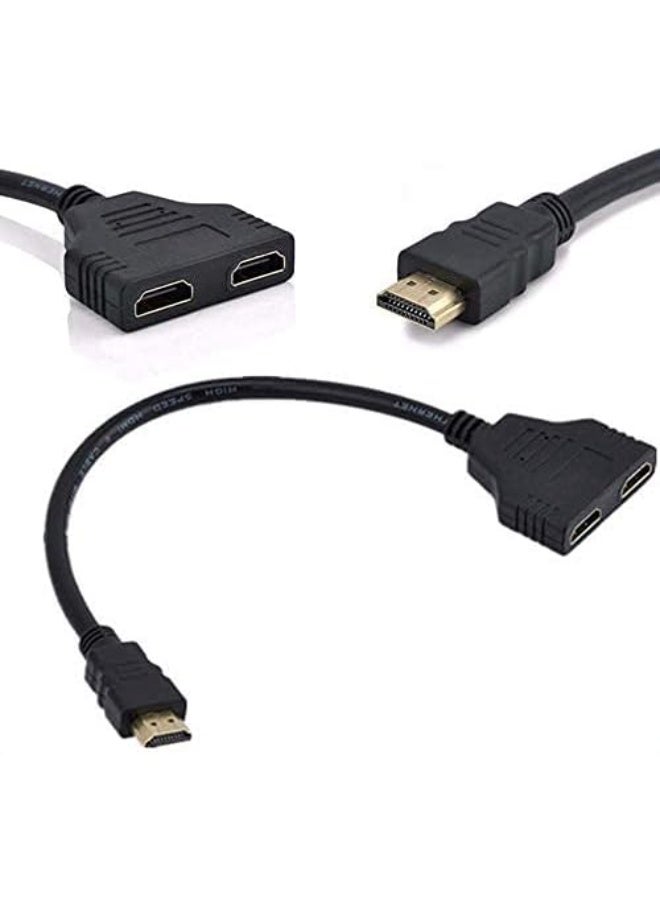HDMI Male to Dual HDMI Female 1 to 2 Splitter Adapter Cable – HDMI Splitter for HDTV, Laptop, DVD, Projector – Support Signal One In, Two Out (Black) - Image 2