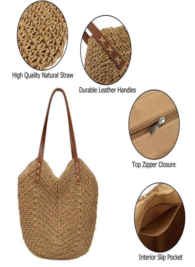 Youjaree Womens Large Straw Tote Bag Handmade Woven Beach Shoulder Bag Top Handbag Purse for Summer, Brown - Image 3